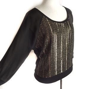 Express Black & Gold Dolman Sequin Top